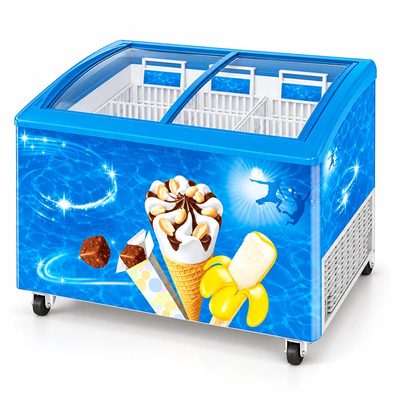 Curved Glass Ice Cream Display Freezers — redrawn family reference