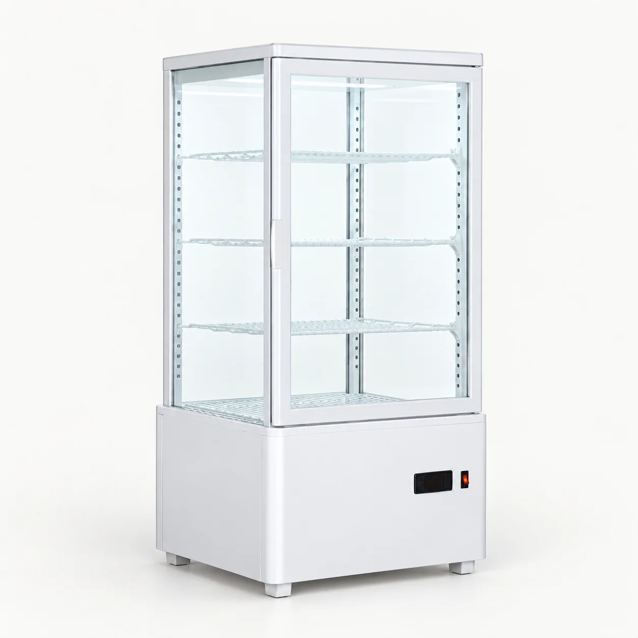 Four-Sided Glass Countertop Coolers — redrawn family reference