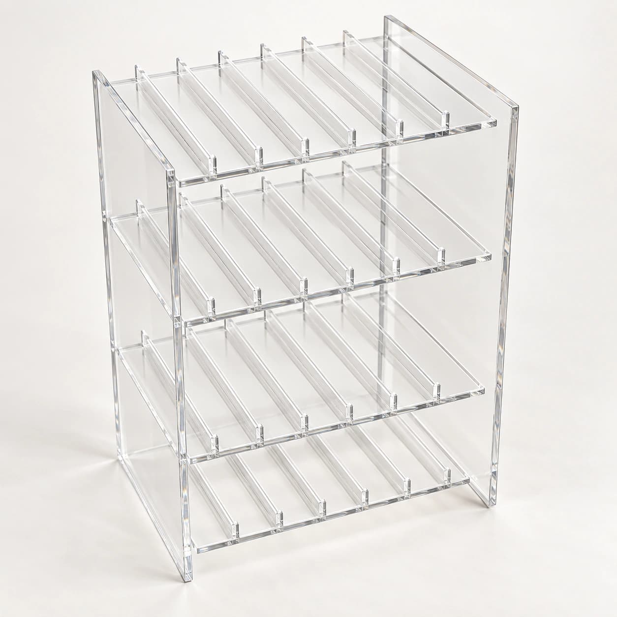 MK-PT-SH-AC-CU Four-Tier Clear Acrylic Can Display Rack for Refrigerators — product view