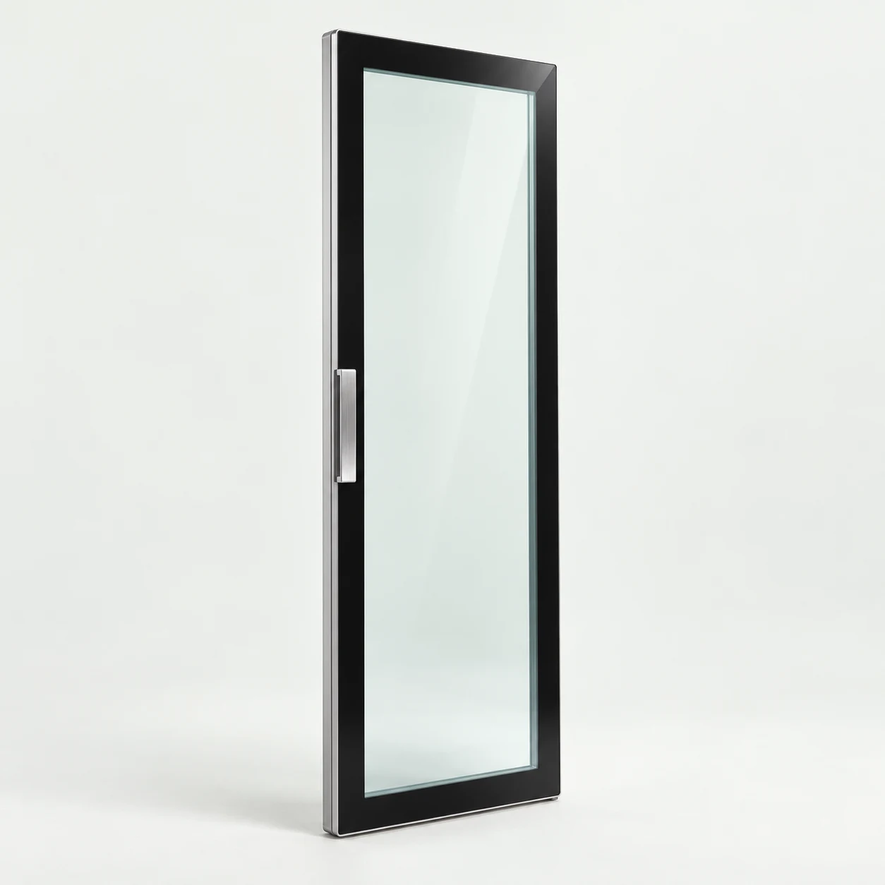 Design illustration of a narrow aluminum framed commercial refrigerator glass door